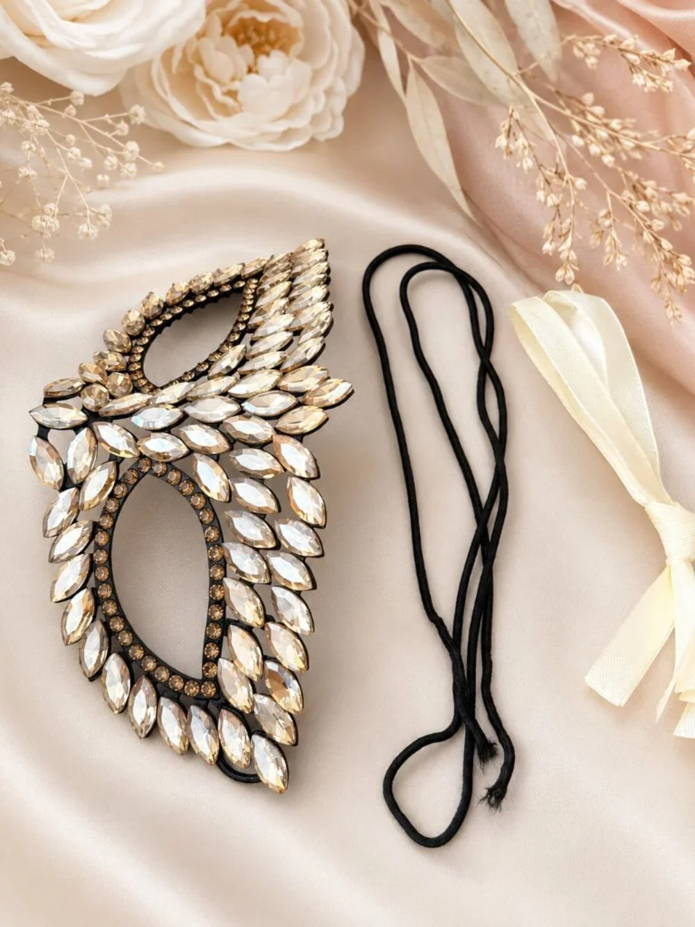 Champagne Rhinestone Eye Mask, Masquerade Ball Accessory, Theater and cosplay